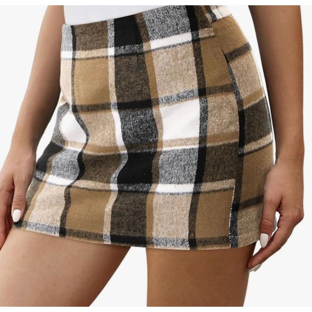 Fuzzy Brown Plaid Mini Skirt